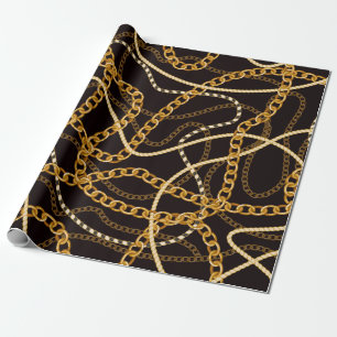 Papier Cadeau Motif sans couture avec chaînes dorées.