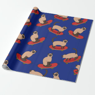 Papier Cadeau Motif sans couture avec chats siamois sur skateboa