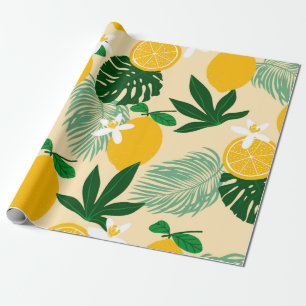Papier Cadeau Motif sans couture avec citrons et feuilles de pal