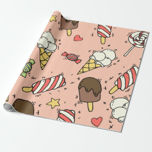Papier Cadeau Motif sans couture avec crème glacée et lollipopes