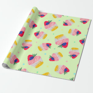 Papier Cadeau Motif sans couture avec cupcake aux fraises 