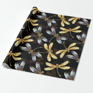 Papier Cadeau Motif sans couture avec libellules dorées