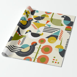 Papier Cadeau Motif sans couture avec oiseaux stylisés en bauh r