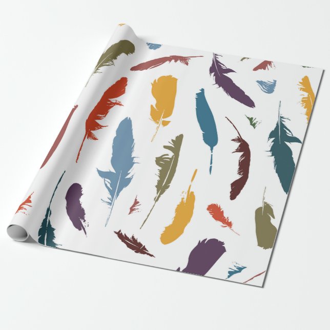 Papier Cadeau Motif sans couture avec plumes colorées sur une lu (Déroulé)