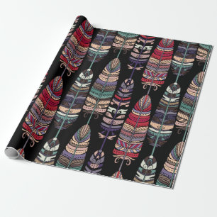Papier Cadeau Motif sans couture avec plumes d'oiseaux. L'art tr