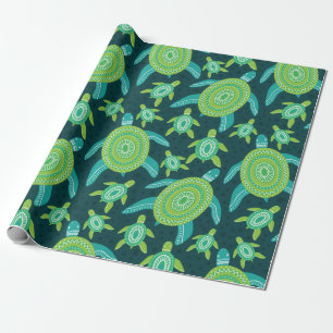 Papier Cadeau Motif sans couture avec tortues vertes. Mer 