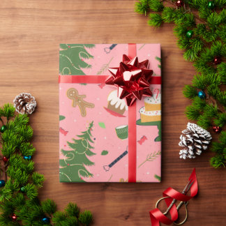 Papier Cadeau Motif sans couture avec un arbre de Noël rétro
