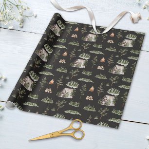 Papier Cadeau Motif sans couture de cabane de forêt à l'aquarell