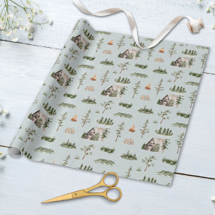 Papier Cadeau Motif sans couture de cabane de forêt à l'aquarell