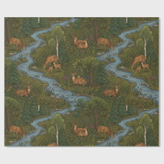 Papier Cadeau Motif sans couture de cerfs de forêt de bois