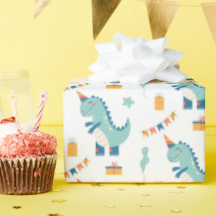 Papier Cadeau Motif sans couture de fête d'anniversaire de dinos