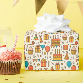 Papier Cadeau Motif sans couture de fête d'anniversaire vibrant
