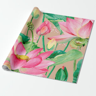 Papier Cadeau motif sans couture de fleurs de lotus. aquarelle b