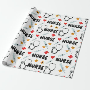 Papier Cadeau Motif sans couture de la vie d'infirmière blanche 