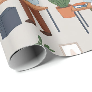 Papier Cadeau Motif sans couture de lieu de travail de bureau mo