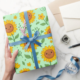 Papier Cadeau Motif sans couture de tournesol souriant mignon