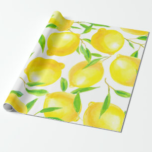 Papier Cadeau Motif sans couture en citrons d'aquarelle et lea