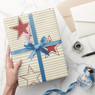 Papier Cadeau Motif sans couture étoilé rouge et blanc patriotiq
