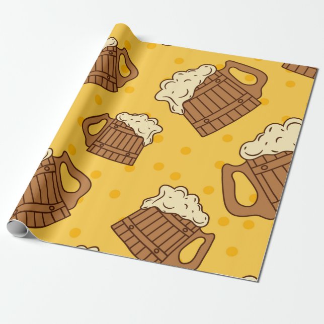 Papier Cadeau Motif sans joint avec Mugsbeer en mousse de bois,  (Déroulé)