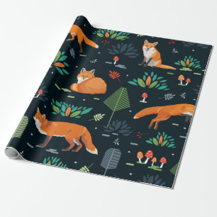 Papier Cadeau Motif sans joint avec renards, arbres, feuilles, c