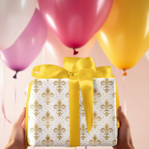 Papier Cadeau Motif sans soudure à fleur de lis or sur blanc