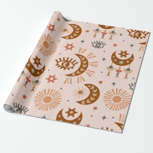 Papier Cadeau motif sans soudure avec oeil céleste, lune, solei