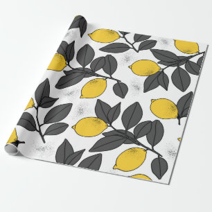 Papier Cadeau Motif sans soudure tropicale avec citrons jaunes. 