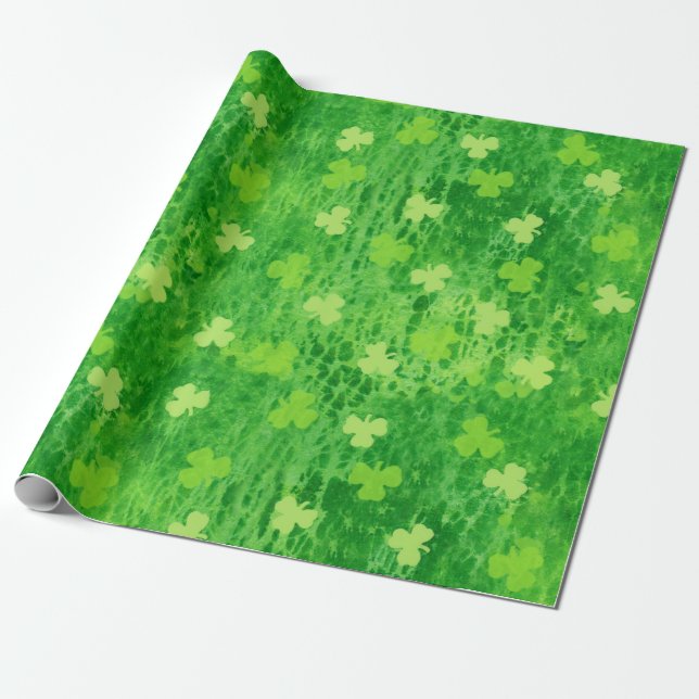 Papier Cadeau Motif shamrock - Irlandais Clover - Papier à envel (Déroulé)