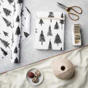 Papier Cadeau Motif simple d'arbre noir et blanc