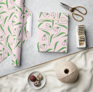 Papier Cadeau Motif Snowdrop Sur Rose Bleu