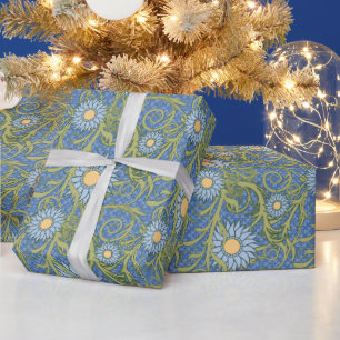 Papier Cadeau Motif solaire vert jaune et bleu Floral