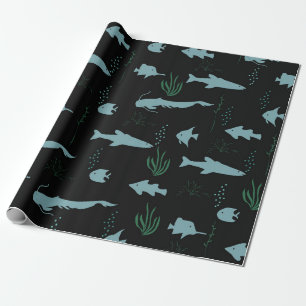 Papier Cadeau motif sous-marin Abstrait avec poissons et algues