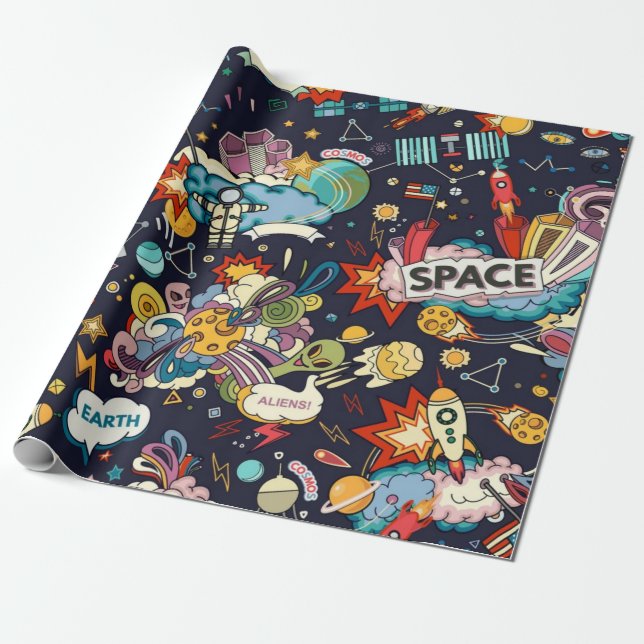 Papier Cadeau Motif spatial (Déroulé)