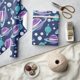 Papier Cadeau Motif spatial, Planètes, Étoiles, Galaxie, Cosmos