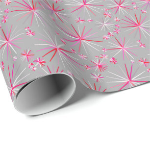 Papier Cadeau Motif Spoutnik du milieu du siècle, Grey et Fuchsi