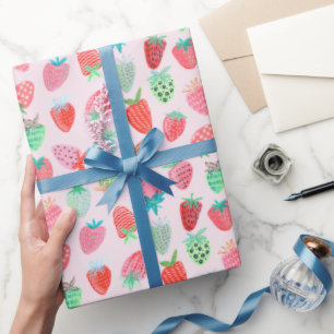 Papier Cadeau Motif sucré à la fraise rose
