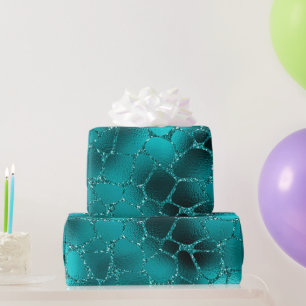 Papier Cadeau Motif Taches de Girafe Ombré Glam Teal Pailleté