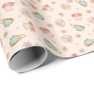 Papier Cadeau Motif Teacups vintage (Lin) - Papier d'enveloppeme