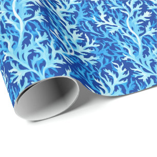 Papier Cadeau Motif textile du littoral d'algues bleues