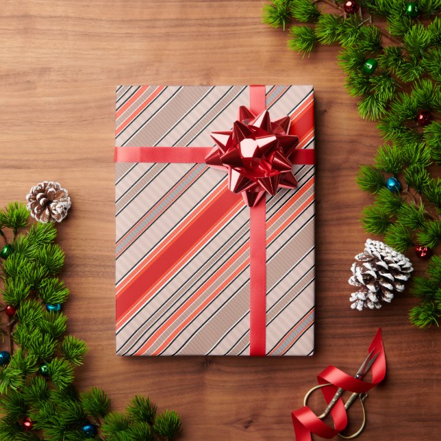 Papier Cadeau motif texturé rayé vertical en orange et être (Cadeau de vacances)