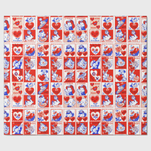 Papier Cadeau Motif timbre de la Saint-Valentin vintage des anné