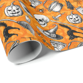 Papier Cadeau Motif tiré par la main vintage de Halloween