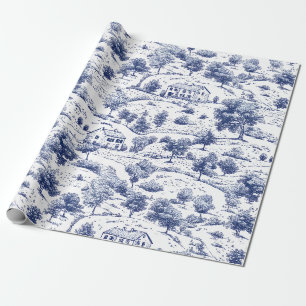 Papier Cadeau Motif Toile de Campagne Bleu Rustique