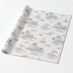 Papier Cadeau Motif Toile de Jouy Tropical et Bleu Côté Mer