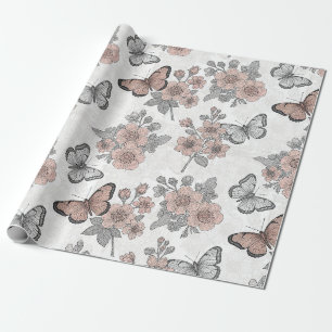 Papier Cadeau Motif toile de papillon botanique vintage (1)