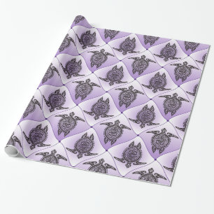 Papier Cadeau Motif Tortues de Mer Chamaniques - violet