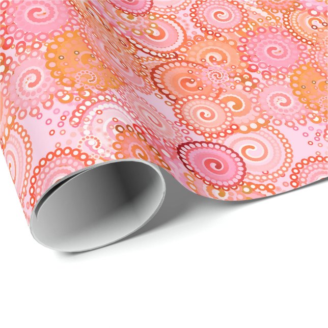 Papier Cadeau Motif tourbillon fractal, corail et rose (Coin rond)