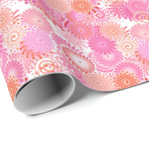 Papier Cadeau Motif tourbillon fractal, nuances de rose et de co