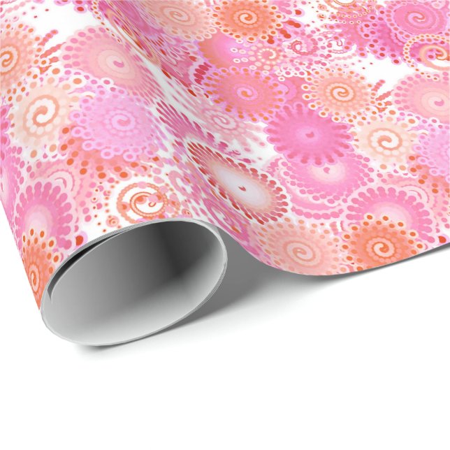 Papier Cadeau Motif tourbillon fractal, nuances de rose et de co (Coin rond)