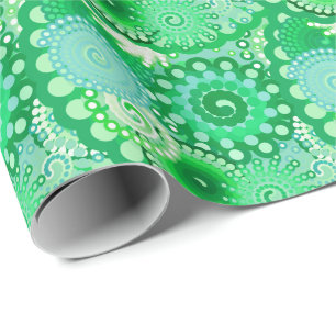 Papier Cadeau Motif tourbillon fractal, turquoise, aqua, jade